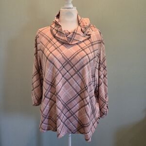 Adrienne Vittadini Pink Plaid Zipped Cowl Neck Blouse Size 2X